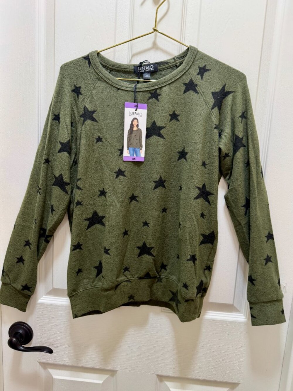 Buffalo David Bitton Women's Relax Fit Top Size XS Army Twinkle Soft Cozy New